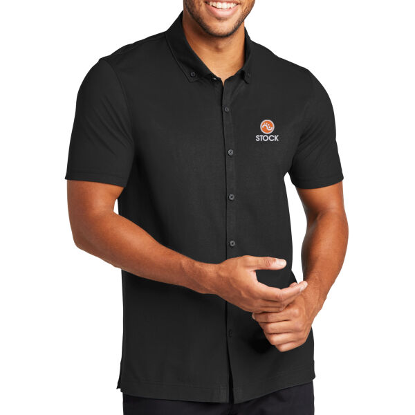 Stock Embroidered - Stretch Pique Full Button Polo Thumbnail