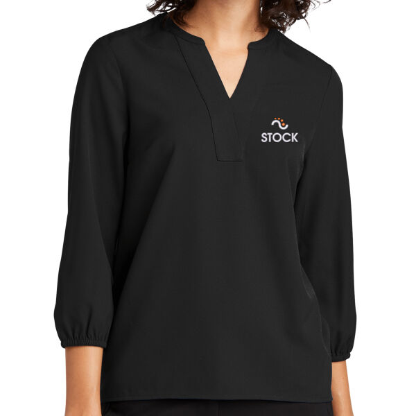 Stock Embroidered - Women's Stretch Crepe 3/4 Sleeve Blouse Thumbnail